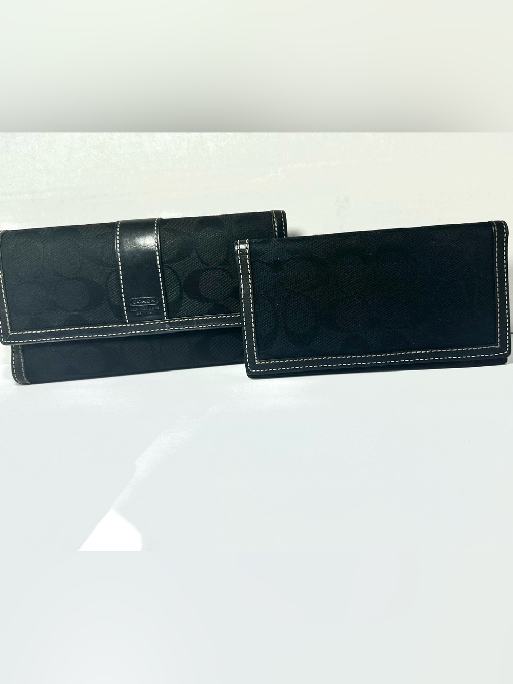 Coach Legacy Black Signature Trifold Wallet & Checkbook Cover Vintage